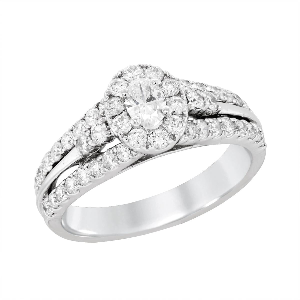 WHITE GOLD OVAL DIAMOND HALO ENGAGEMENT RING, 1.07 CT TW