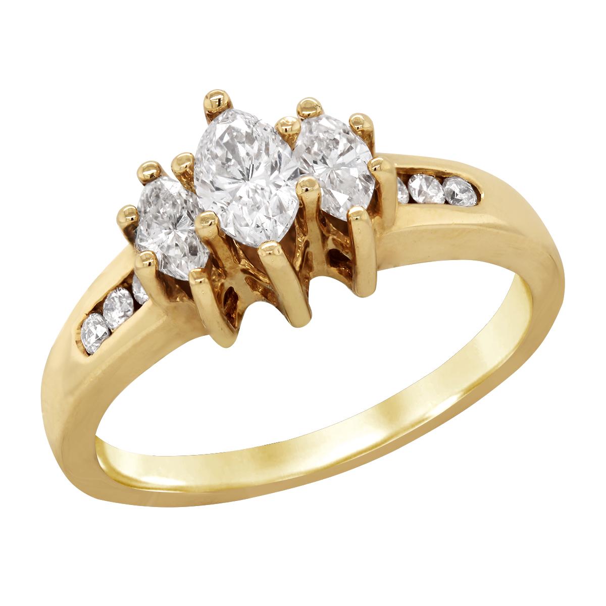 YELLOW GOLD ENGAGEMENT RING WITH THREE MARQUISE AND SIDE DIAMONDS, 1.00 CT TW