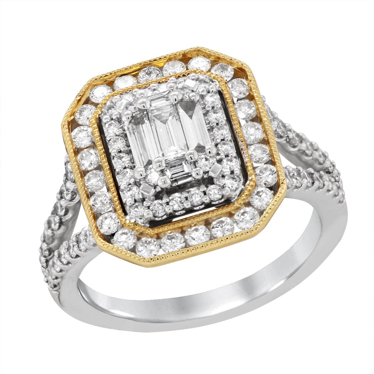 VINTAGE STYLE TWO-TONE GOLD ENGAGEMENT RING, 1 1/3 CT TW