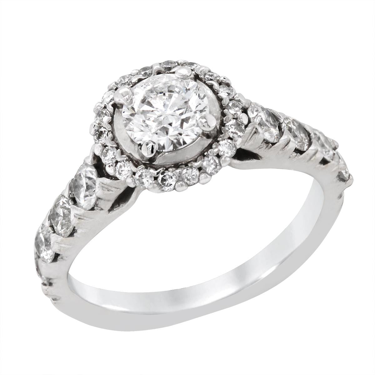 WHITE GOLD DIAMOND HALO ENGAGEMENT RING, 1.00 CT TW