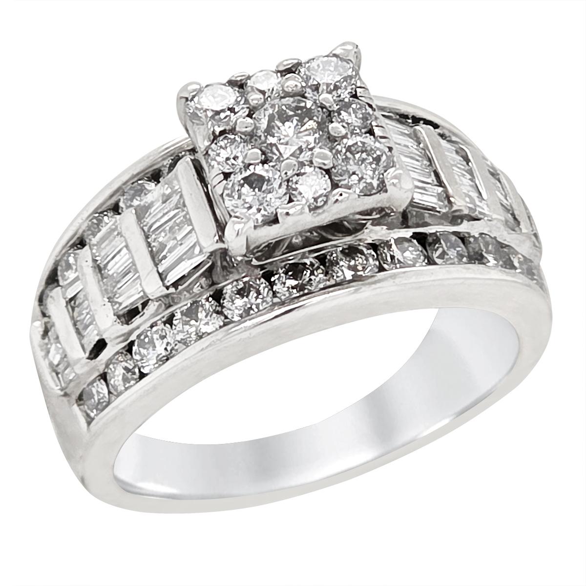 WHITE GOLD DIAMOND CLUSTER ENGAGEMENT RING, 2.00 CT TW