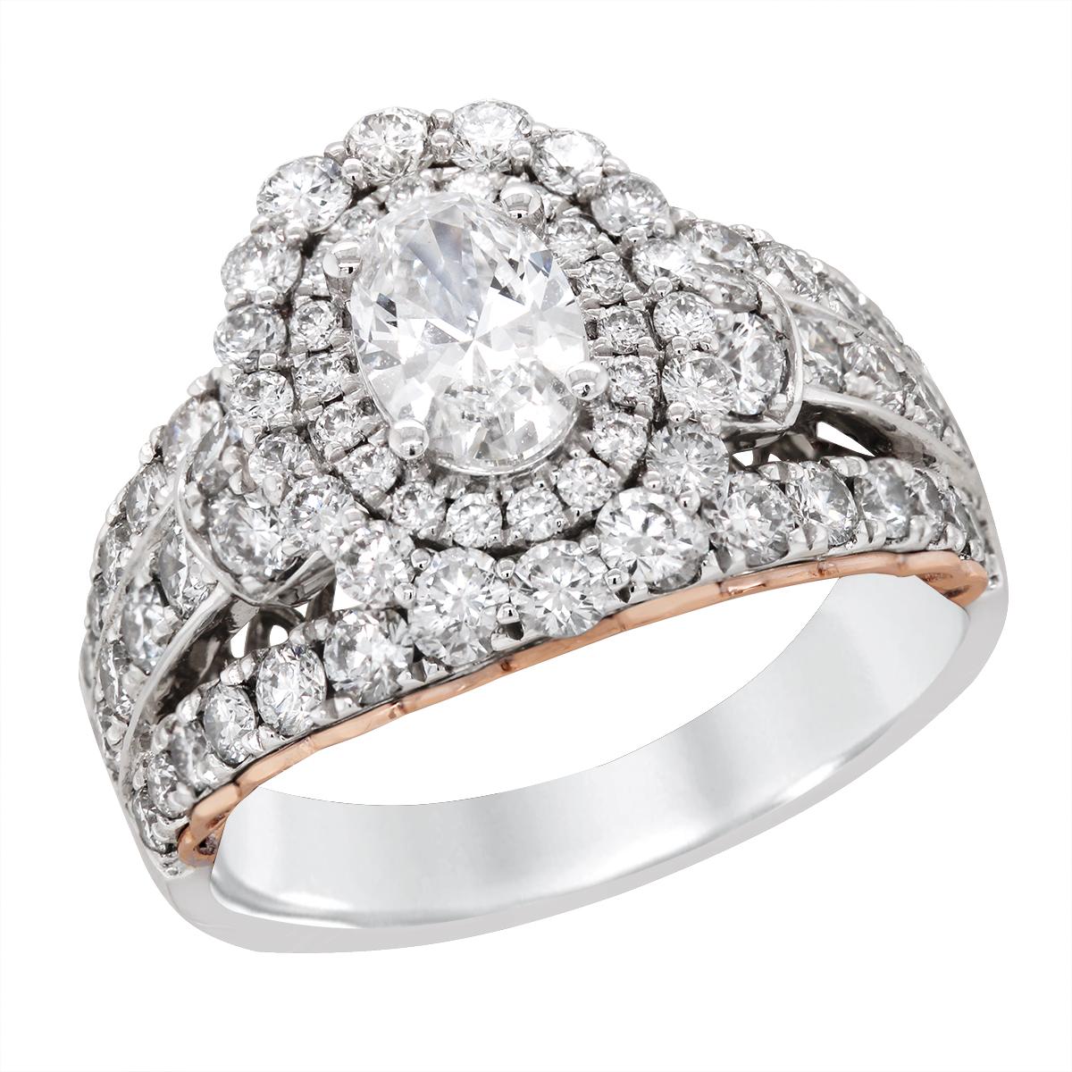 TWO-TONE GOLD LAB GROWN OVAL DIAMOND HALO ENGAGEMENT RING, 2 5/8 CT