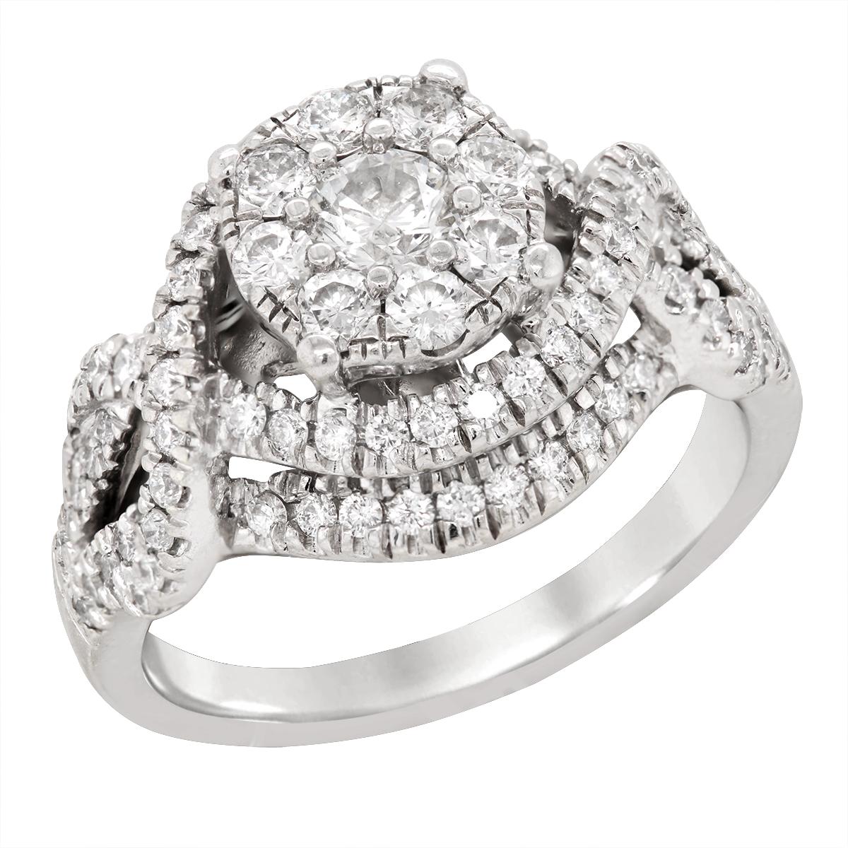 WHITE GOLD DIAMOND CLUSTER ENGAGEMENT RING, 1 1/4 CT TW