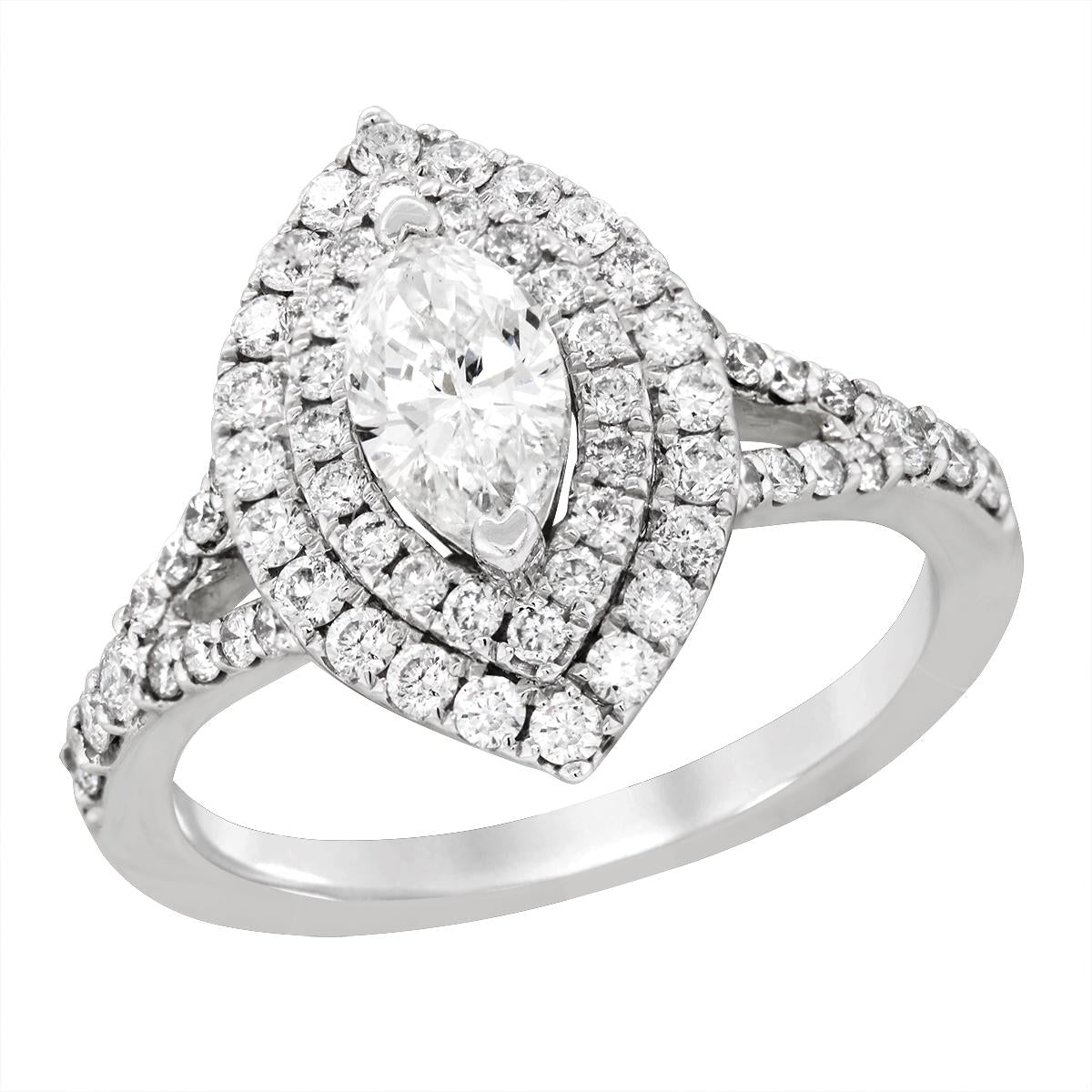 WHITE GOLD MARQUISE DOUBLE DIAMOND HALO ENGAGEMENT RING, 1.44 CT TW