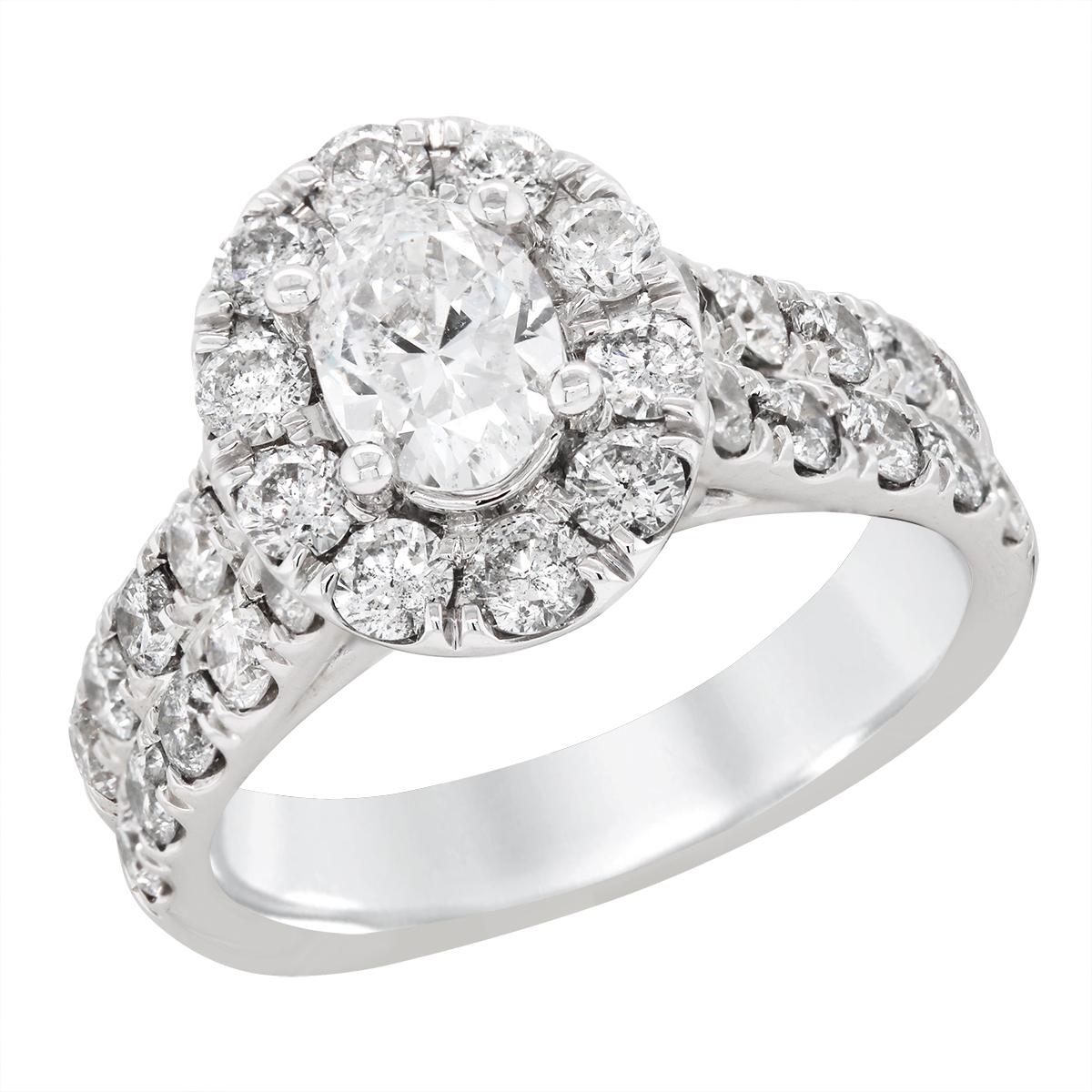 WHITE GOLD OVAL DIAMOND HALO ENGAGEMENT RING, 2.42 CT TW