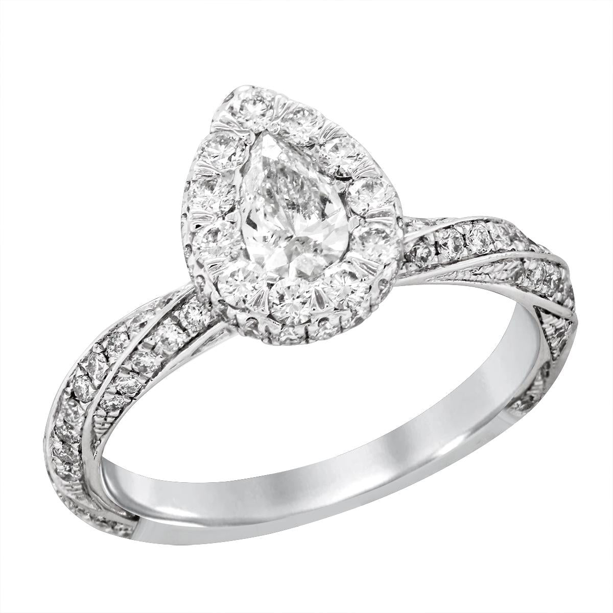 WHITE GOLD PEAR SHAPED DIAMOND ENGAGEMENT RING, 1.10 CT TW
