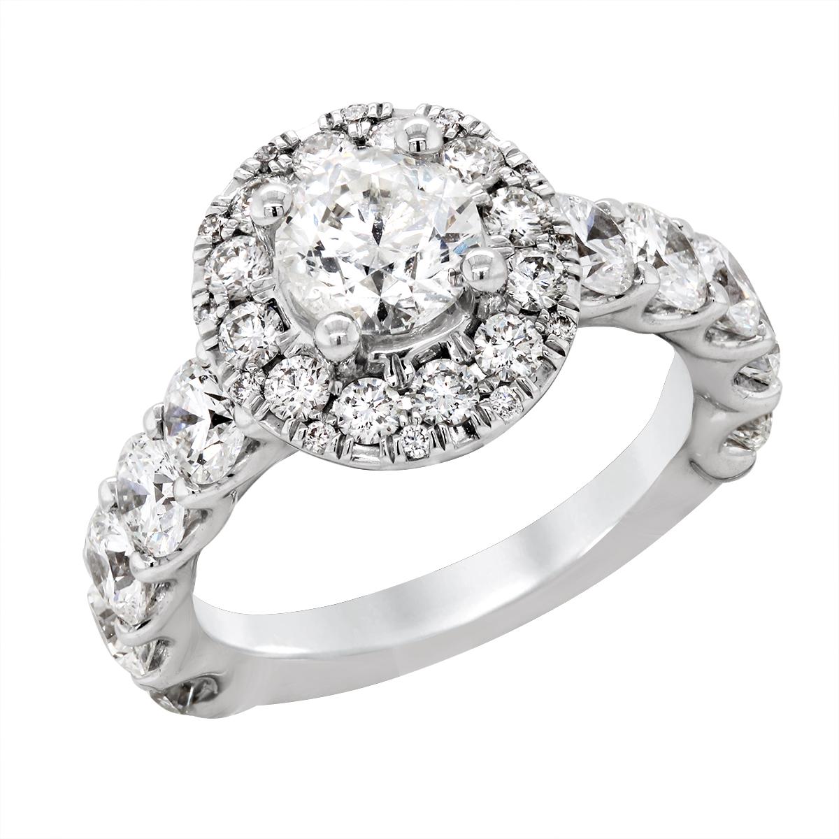 WHITE GOLD DIAMOND HALO ENGAGEMENT RING, 3.75 CT TW