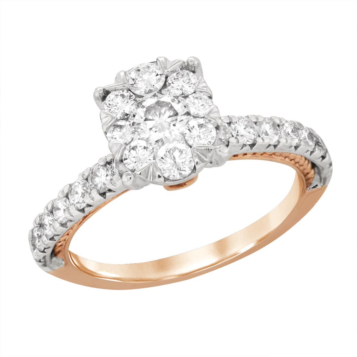 TWO-TONE GOLD ENGAGEMENT RING WITH DIAMOND CLUSTER, 1 1/4 CT TW