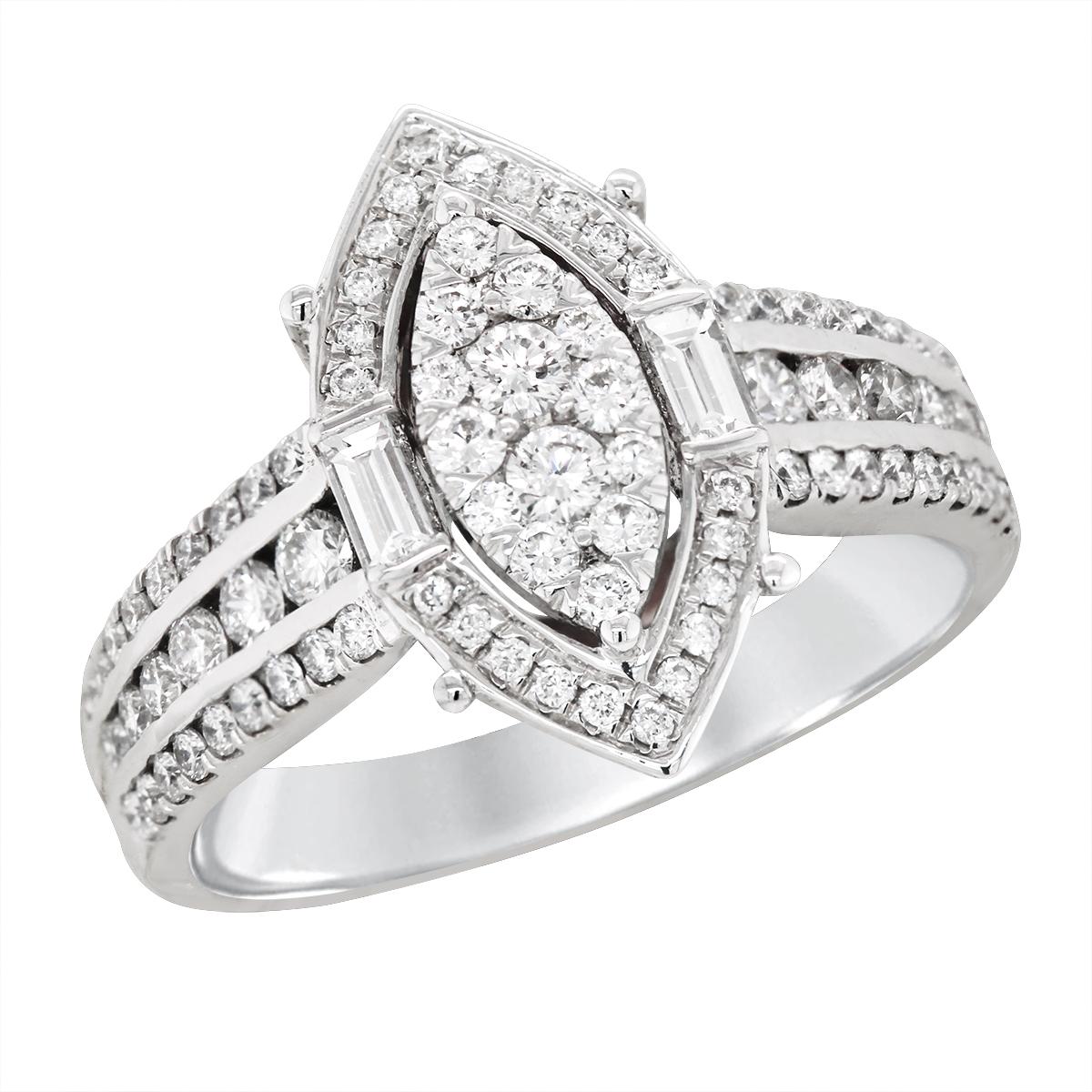 WHITE GOLD MARQUISE CLUSTER ENGAGEMENT RING, 1.10 CT TW