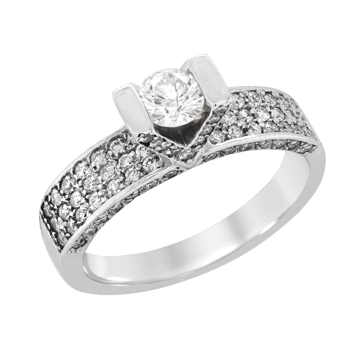 WHITE GOLD DIAMOND PAVE ENGAGEMENT RING, 3/4 CT TW