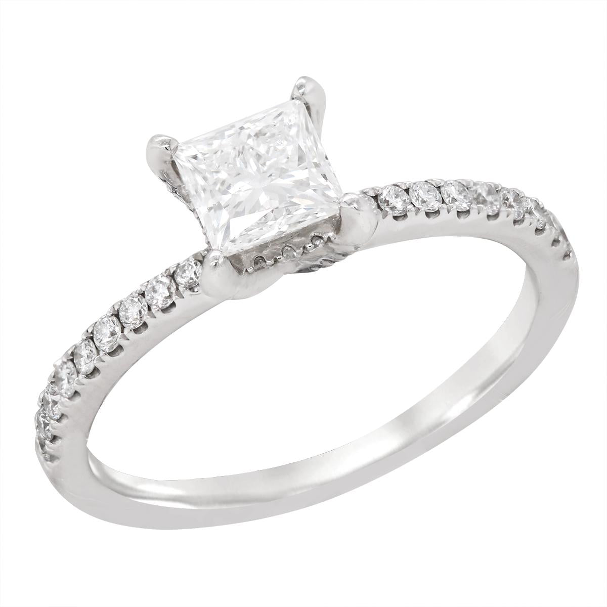 CLASSIC WHITE GOLD LAB PRINCESS CUT DIAMOND ENGAGEMENT RING, .87 CT TW