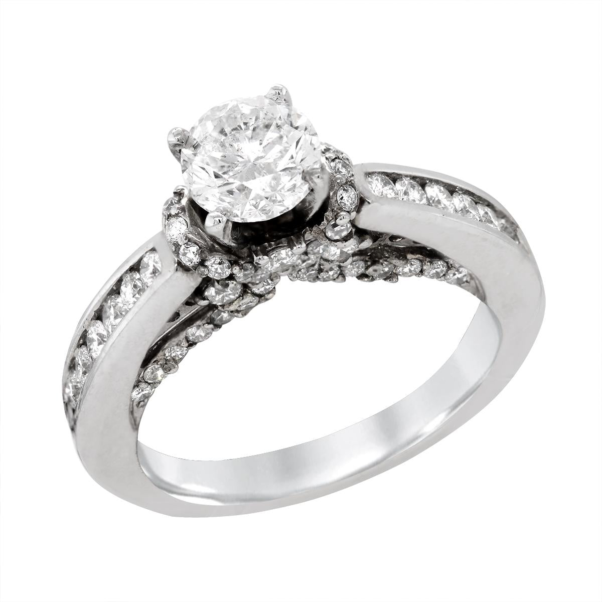 WHITE GOLD ENGAGEMENT RING WITH CHANNEL SET SIDE DIAMONDS, 2.02 CT TW