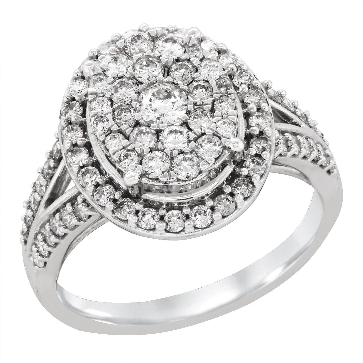 WHITE GOLD OVAL DIAMOND CLUSTER ENGAGEMENT RING, 1.00 CT TW