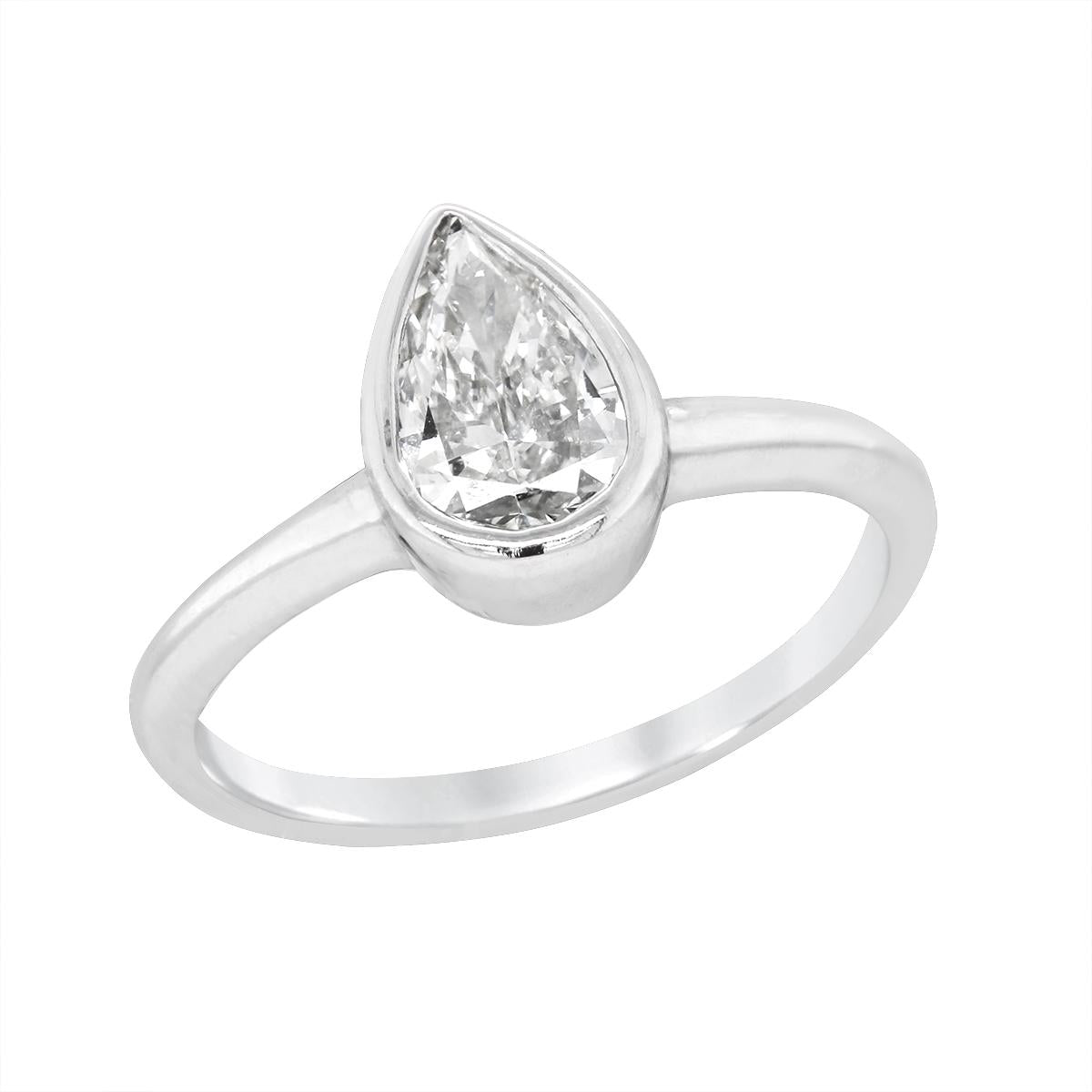 WHITE GOLD SOLITAIRE BEZEL SET PEAR DIAMOND ENGAGEMENT RING, 1.00 CT
