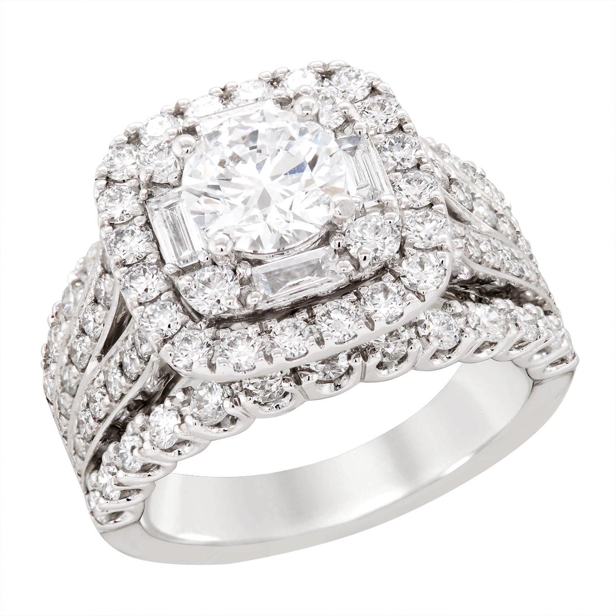 WHITE GOLD LAB GROWN DIAMOND CLUSTER ENGEAGEMENT RING, 3 CT TW