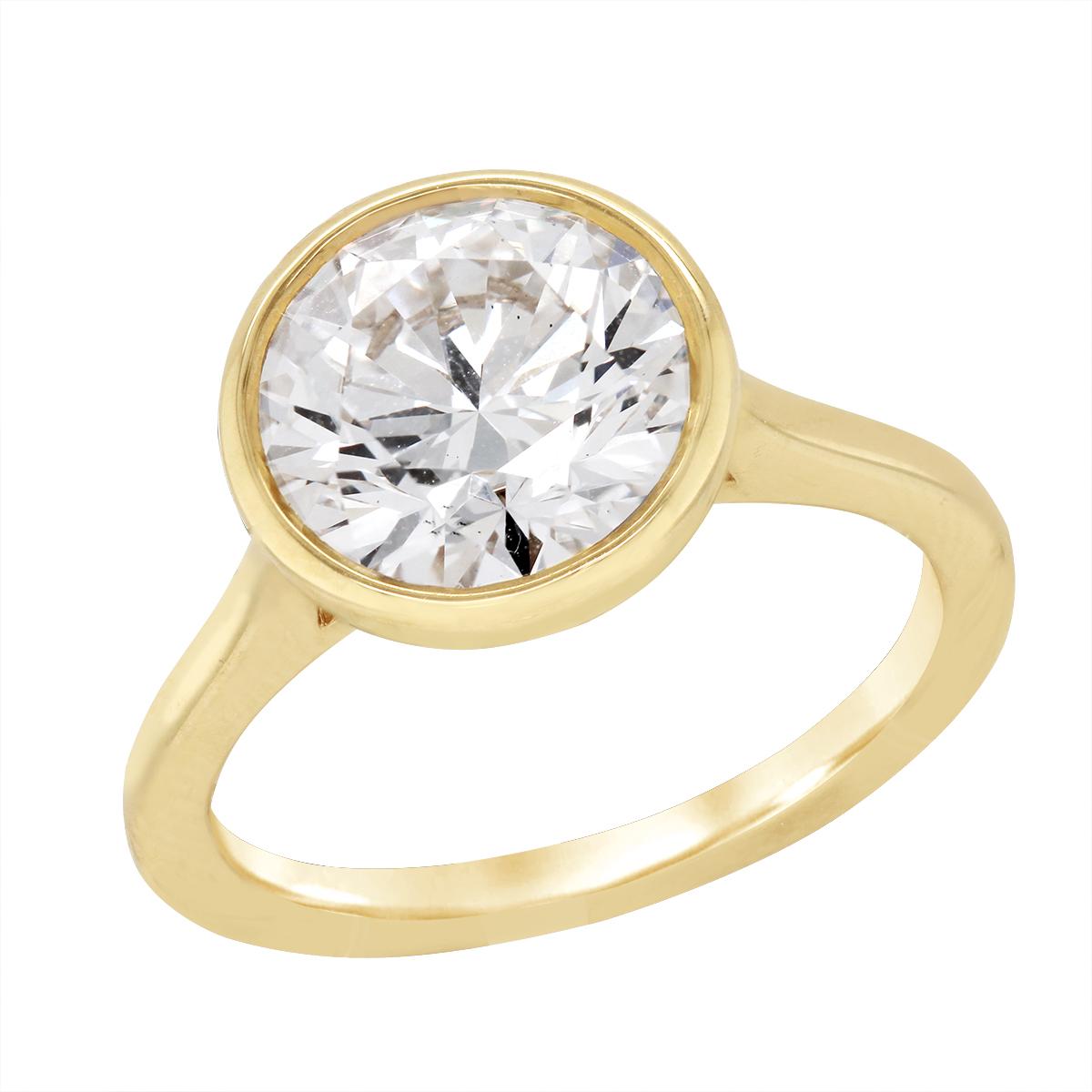 GOLD BEZEL SET LAB GROWN DIAMOND SOLITAIRE ENGAGEMENT RING, 3.00 CT