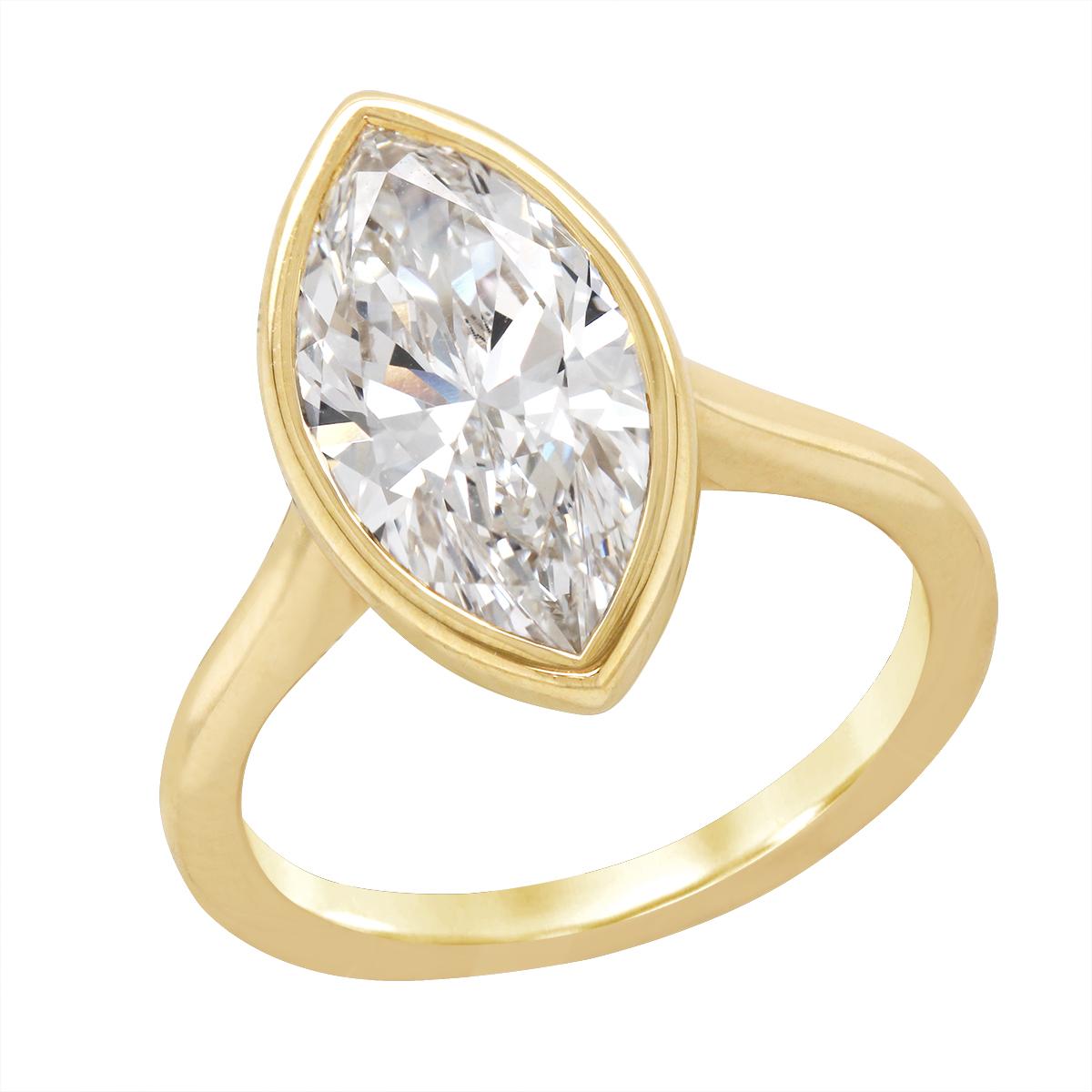 GOLD BEZEL SET LAB GROWN MARQUISE DIAMOND ENGAGEMENT RING, 3.09 CT
