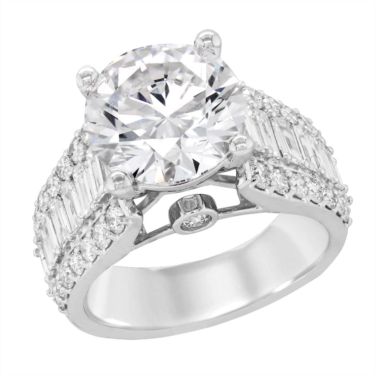 WHITE GOLD CATHEDRAL LAB GROWN DIAMOND ENGAGEMENT RING, 6.54 CT TW