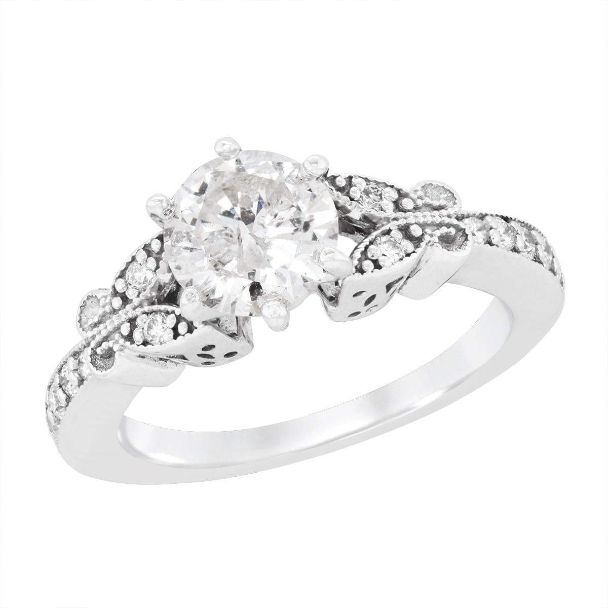 WHITE GOLD VINTAGE STYLE DIAMOND ENGAGEMENT RING, 1.08 CT TW