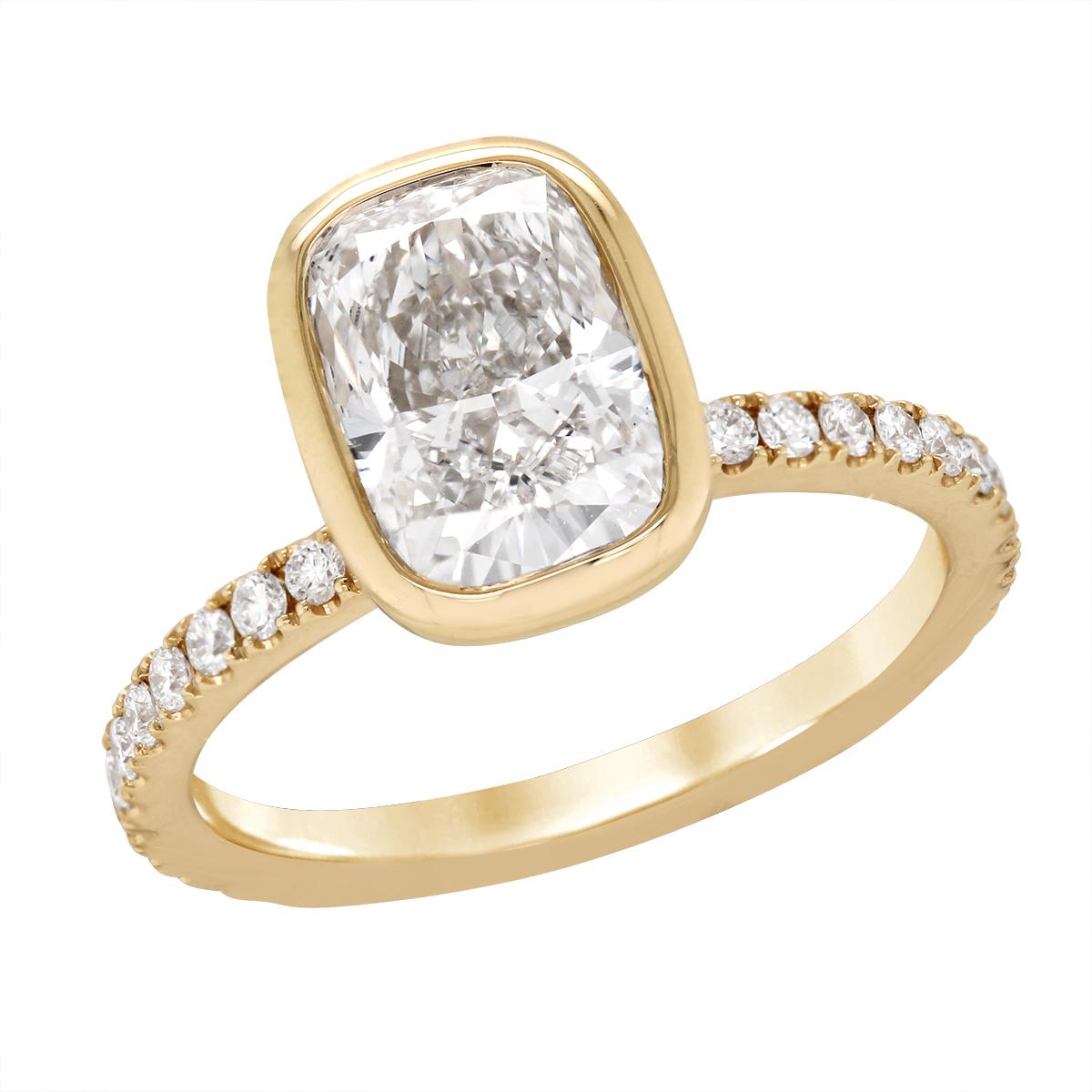 GOLD LAB GROWN BEZEL SET CUSHION DIAMOND ENGAGEMENT RING, 2.37 CT TW