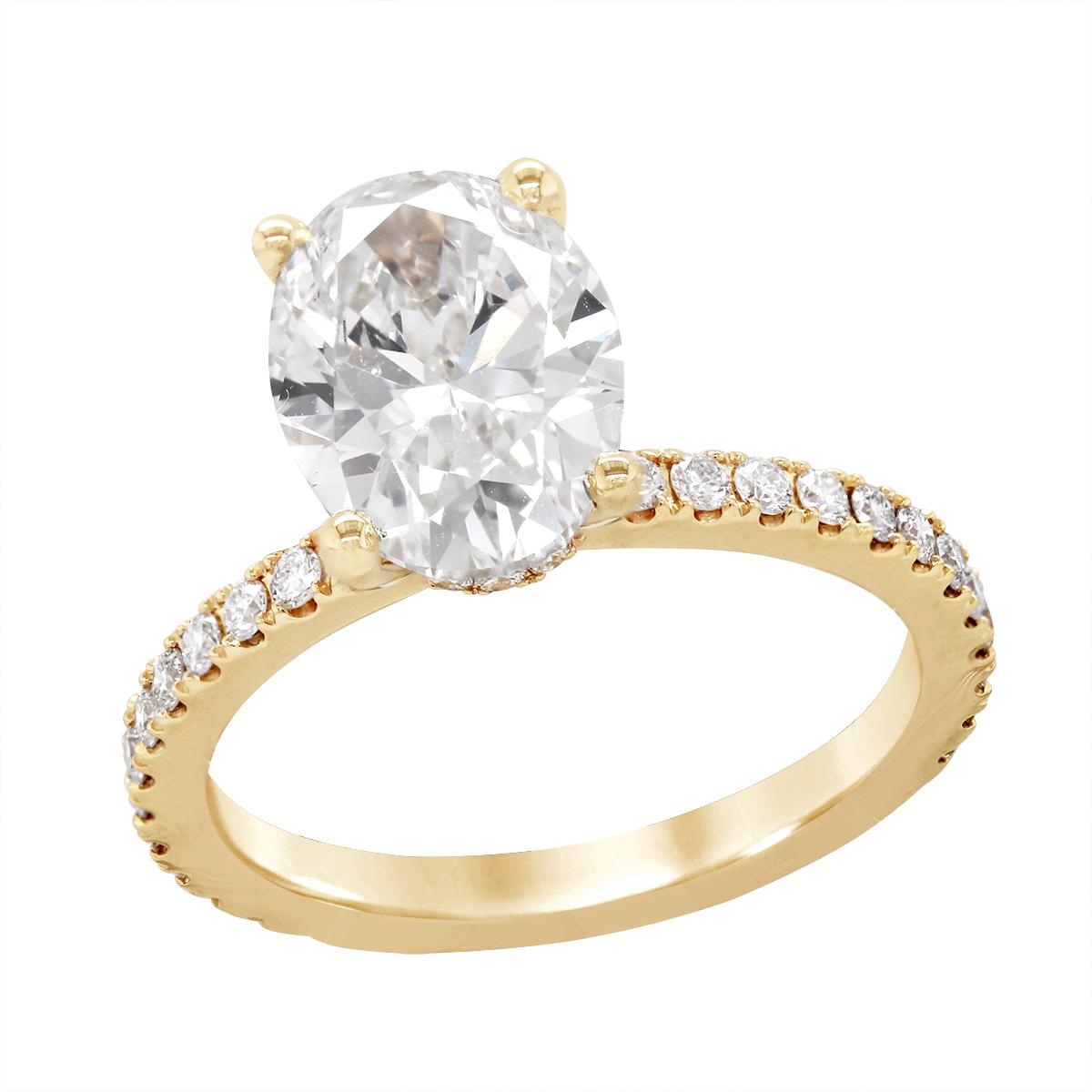 GOLD DIAMOND CLASSIC ENGAGEMENT RING WITH LAB GROWN OVAL CENTER, 2.91 CT TW
