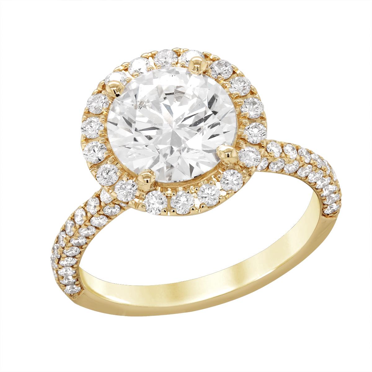 GOLD LAB GROWN DIAMOND ENGAGEMENT RING WITH DIAMOND HALO, 2.95 CT TW