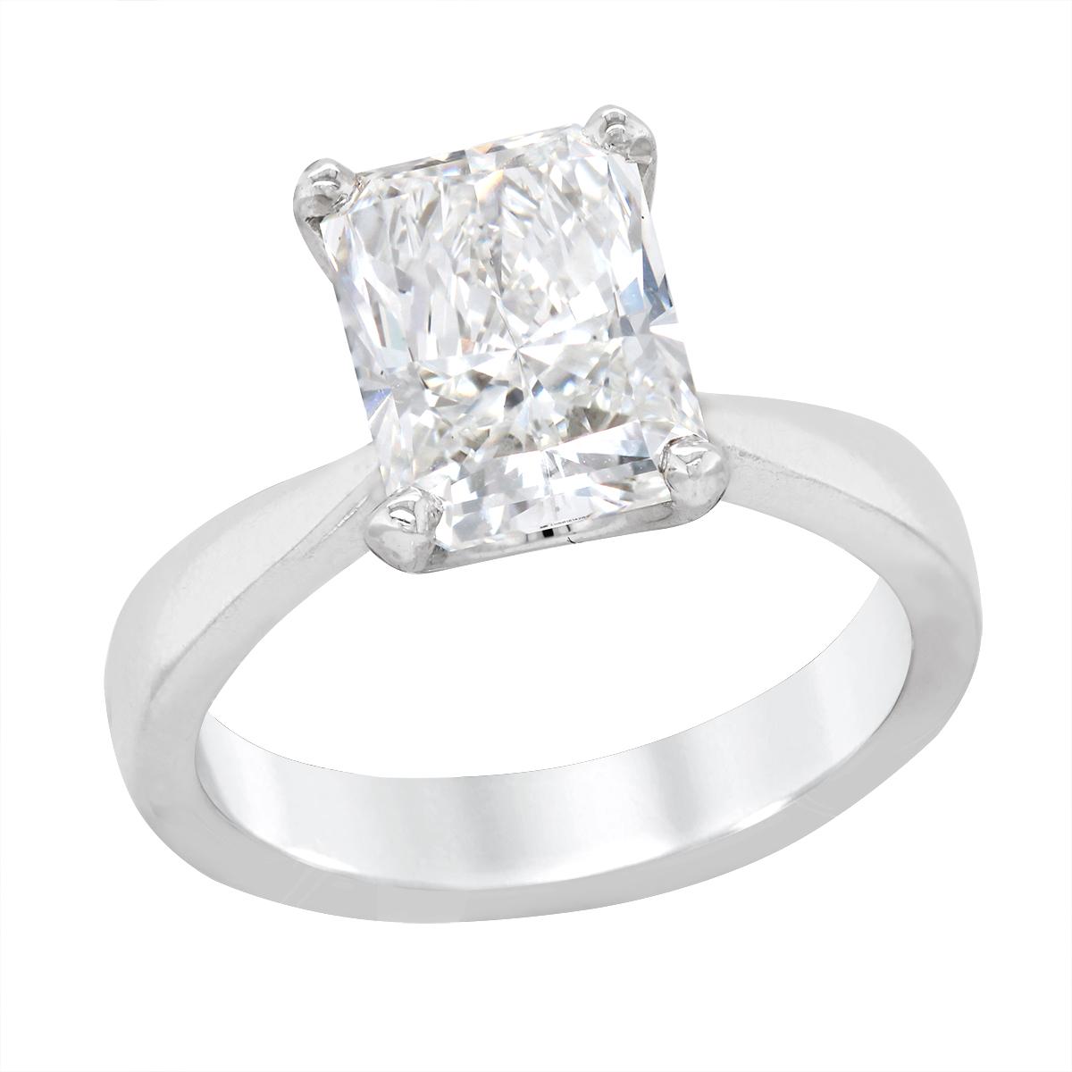 WHITE GOLD SOLITIARE ENGAGEMENT RING WITH 3.05 CARAT RADIANT DIAMOND