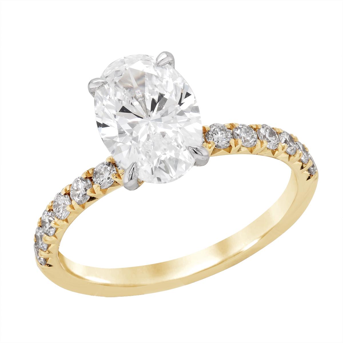 YELLOW GOLD OVAL CENTURIAN DIAMOND ENGAGEMENT RING, 2.57 CT TW