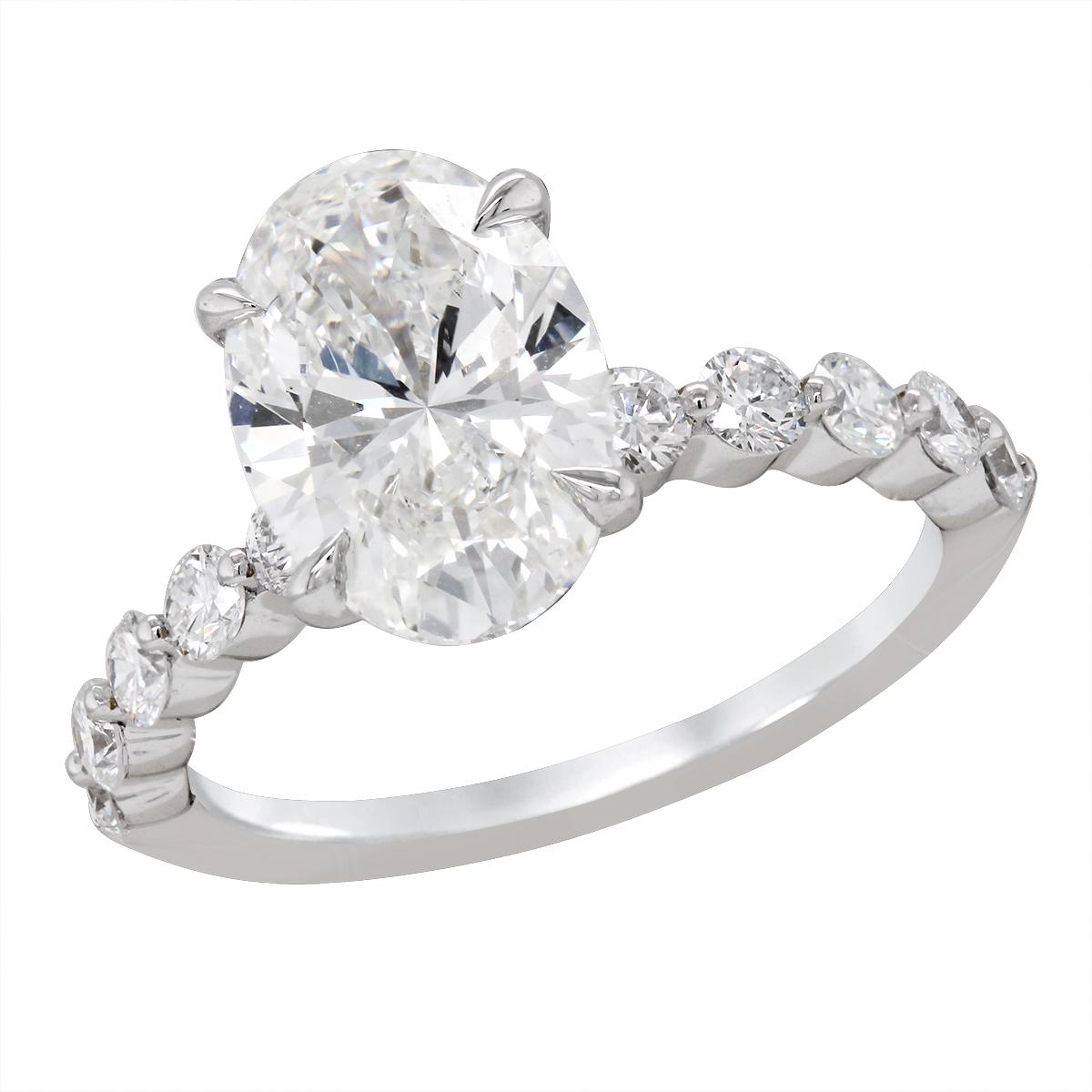WHITE GOLD OVAL CUT CENTURIAN DIAMOND ENGAGEMENT RING, 3.75 CT TW