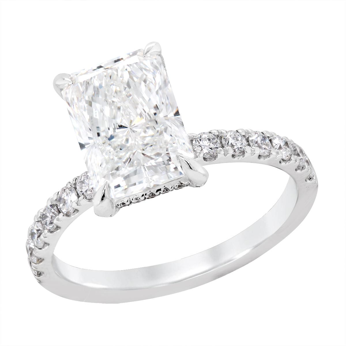 PLATINUM RADIANT CENTURIAN DIAMOND ENGAGEMENT RING, 3.59 CT TW