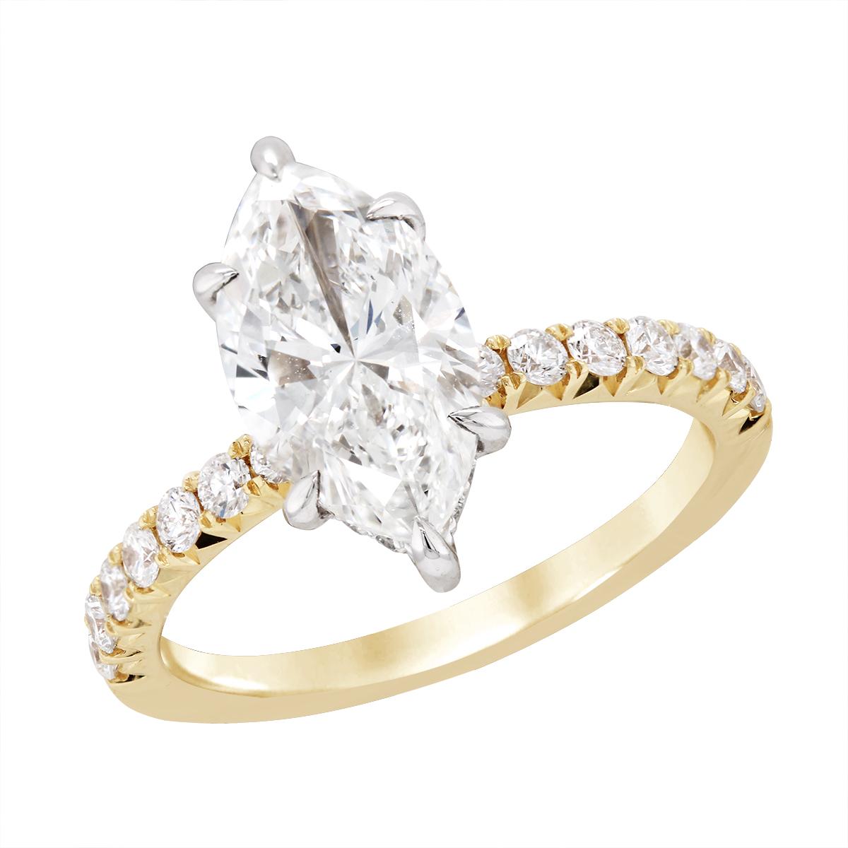 YELLOW GOLD MARQUISE CENTURIAN DIAMOND ENGAGEMENT RING, 3.14 CT TW