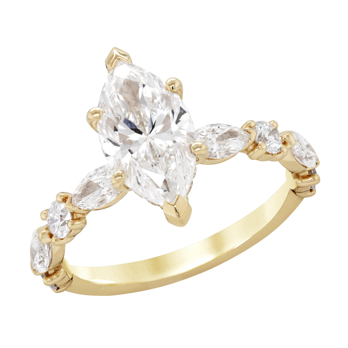 YELLOW GOLD MARQUISE CENTURIAN DIAMOND ENGAGEMENT RING, 2.96 CT TW