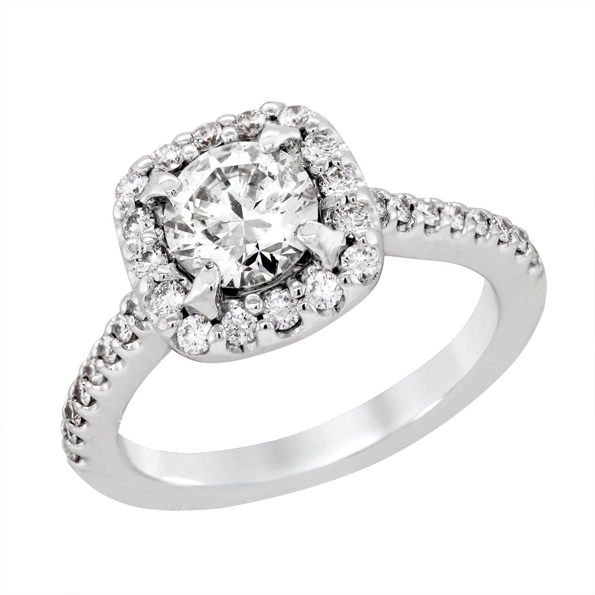 WHITE GOLD DIAMOND HALO ENGAGEMENT RING, 1.30 CT TW