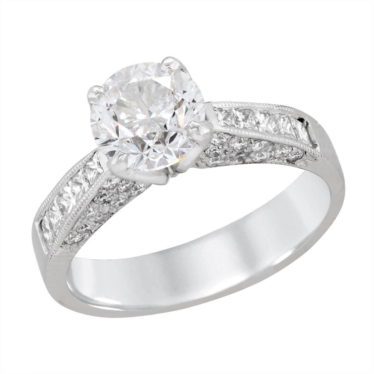 PLATINUM ENGAGEMENT RING WITH CHANNEL SET SIDE DIAMONDS, 2.70 CT TW