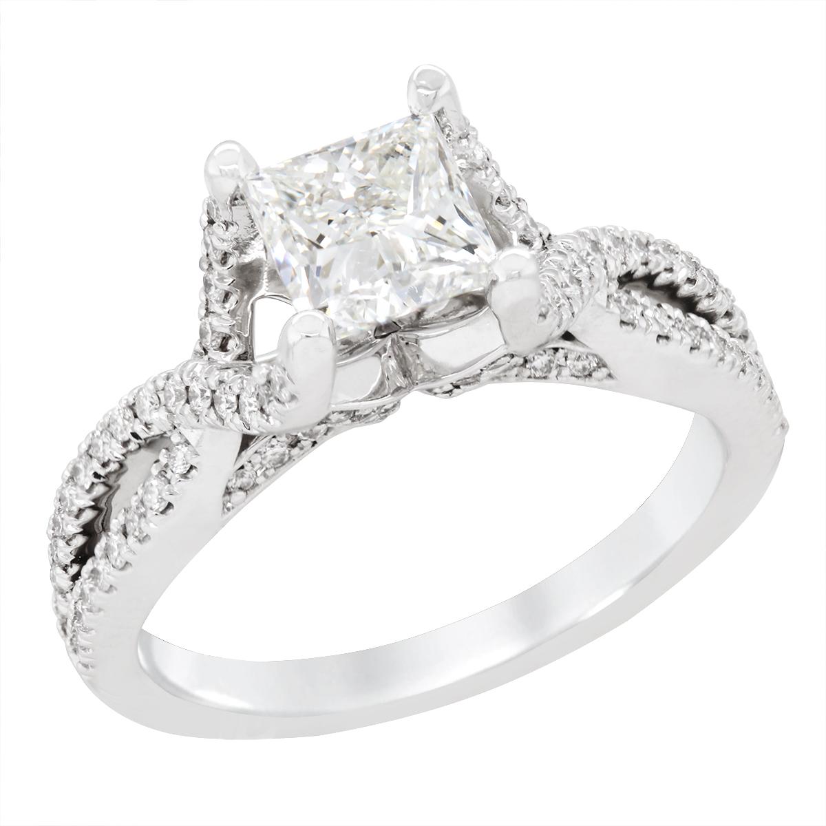 WHITE GOLD PRINCESS CUT DIAMOND ENGAGEMENT RING, 1.68 CT TW