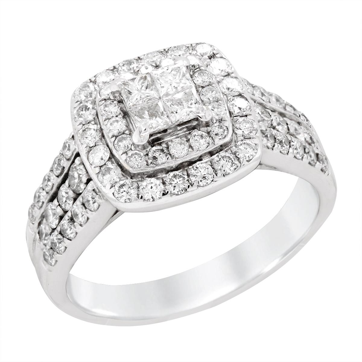 WHITE GOLD PRINCESS CUT DIAMOND CLUSTER ENGAGEMENT RING, 1.00 CT TW