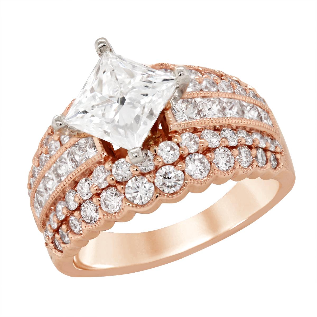 ROSE GOLD PRINCESS CUT LAB DIAMOND ENGAGEMENT RING, 3.93 CT TW