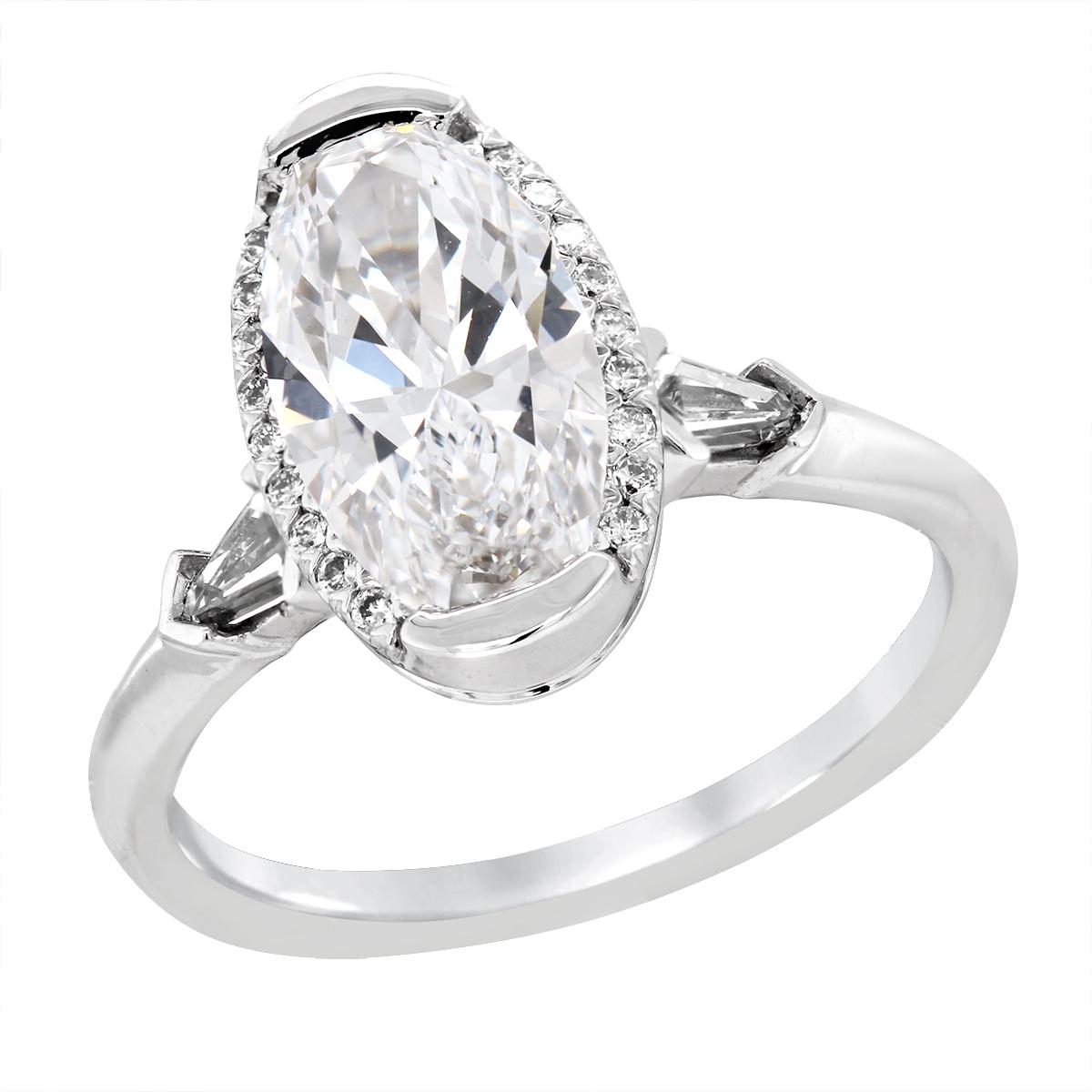 WHITE GOLD LARGE LAB GROWN OVAL DIAMOND ENGAGEMENT RING, 2.34 CT TW