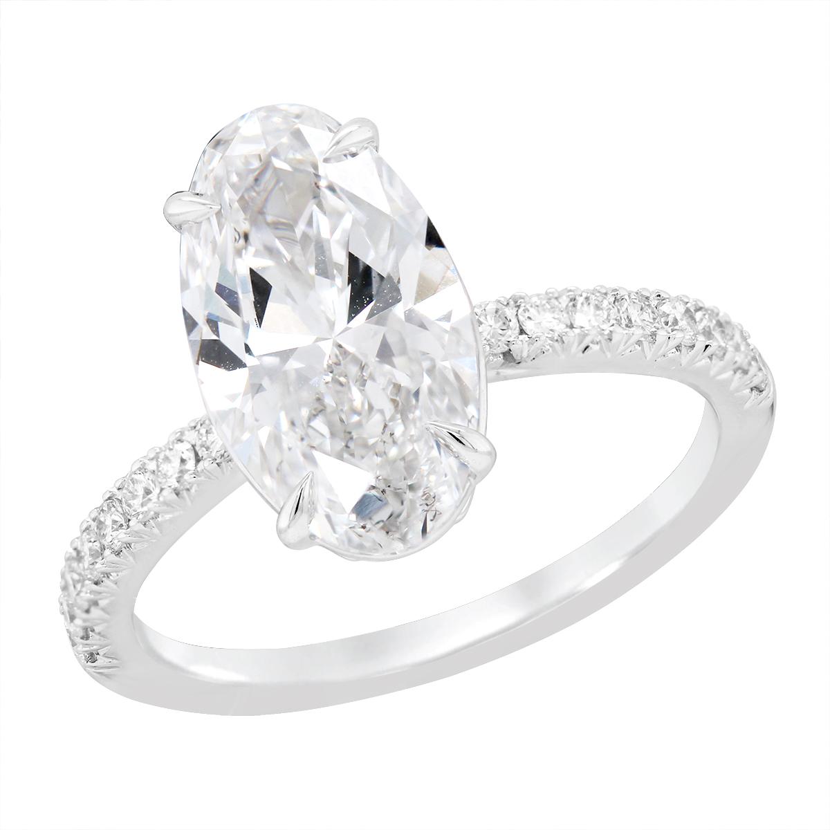 WHITE GOLD LARGE OVAL LAB DIAMOND ENGAGEMENT RING, 3.39 CT TW