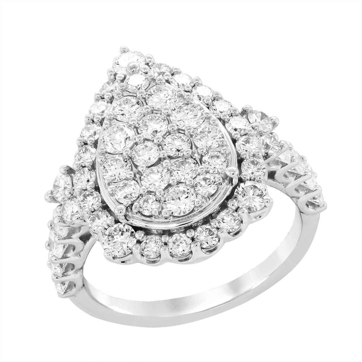 SILVER PEAR SHAPED LAB DIAMOND CLUSTER ENGAGEMENT RING, 2.00 CT TW