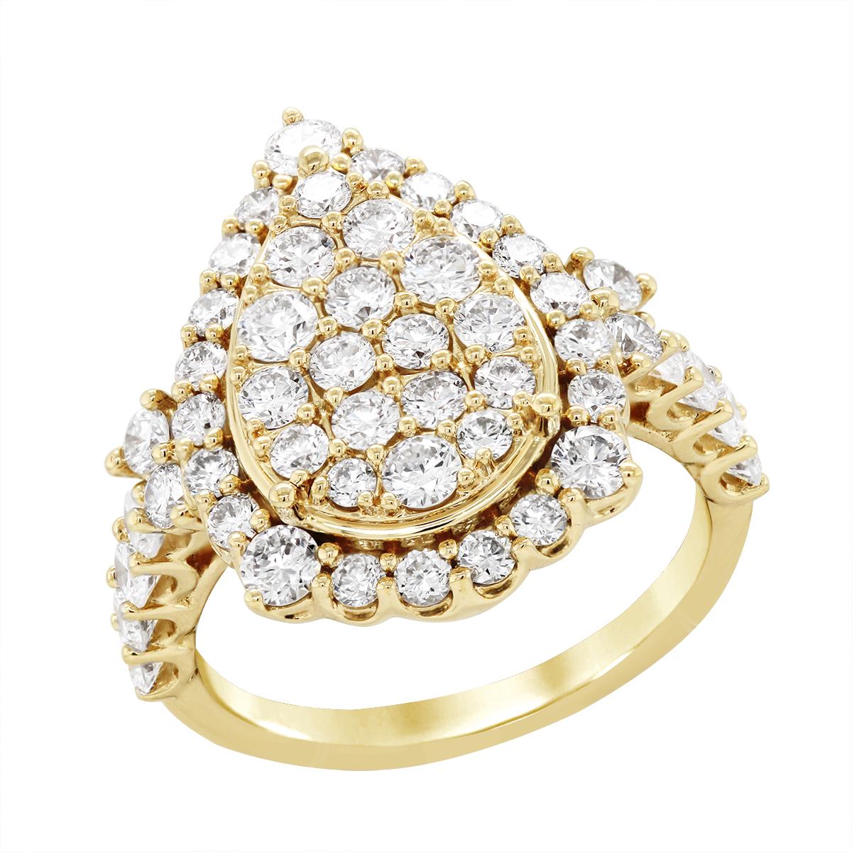 GOLD PLATED PEAR LAB DIAMOND CLUSTER ENGAGEMENT RING, 2.00 CT TW