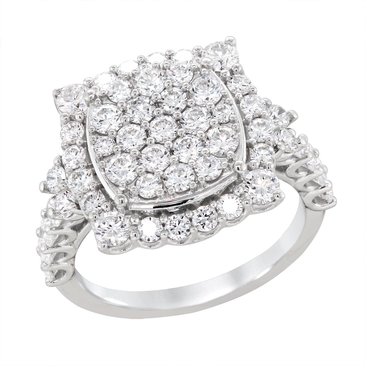 SILVER CUSHION SHAPED CLUSTER LAB DIAMOND ENGAGEMENT RING, 2.00 CT TW