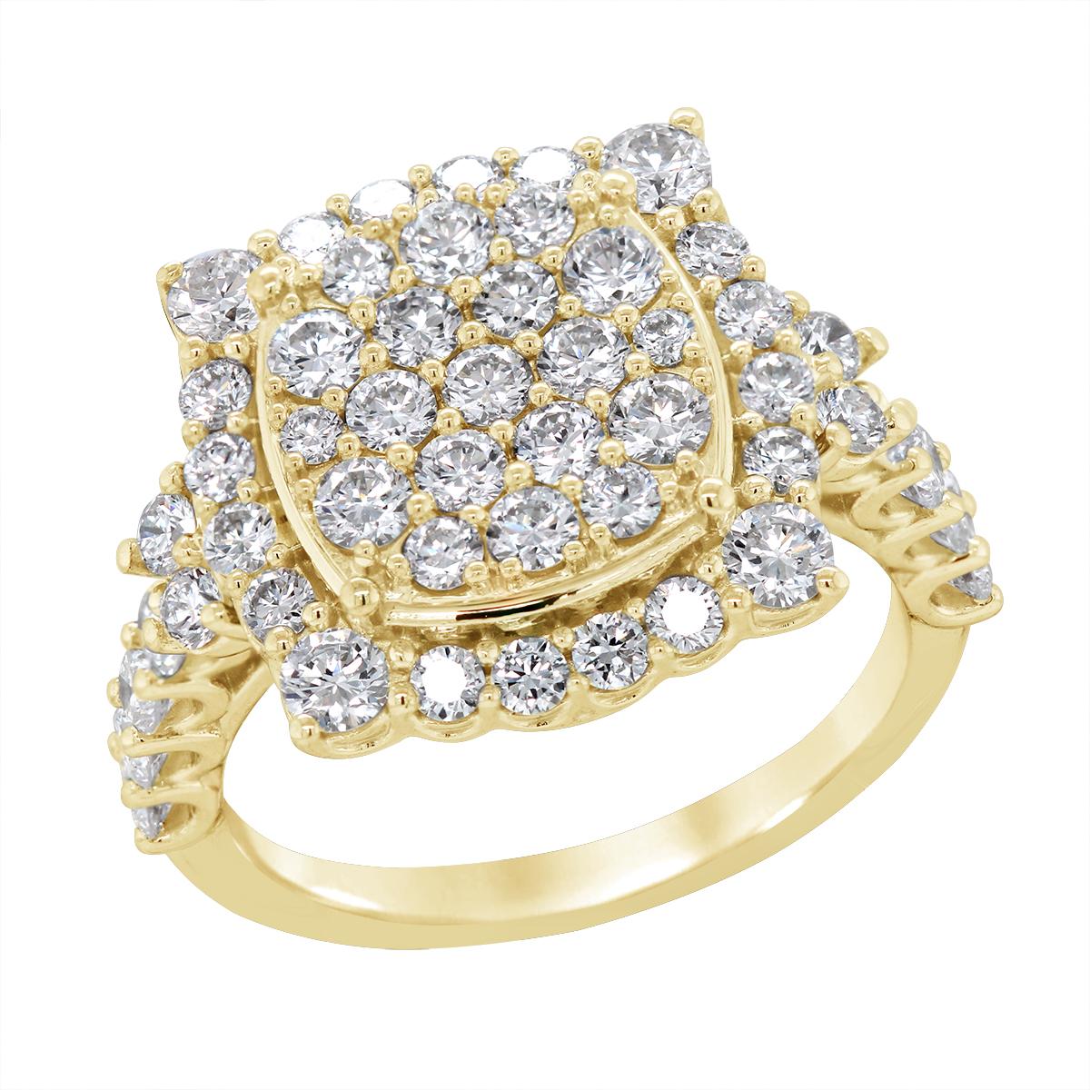 GOLD PLATED CUSHION SHAPED LAB DIAMOND CLUSTER ENGAGEMENT RING, 2.00 CT TW