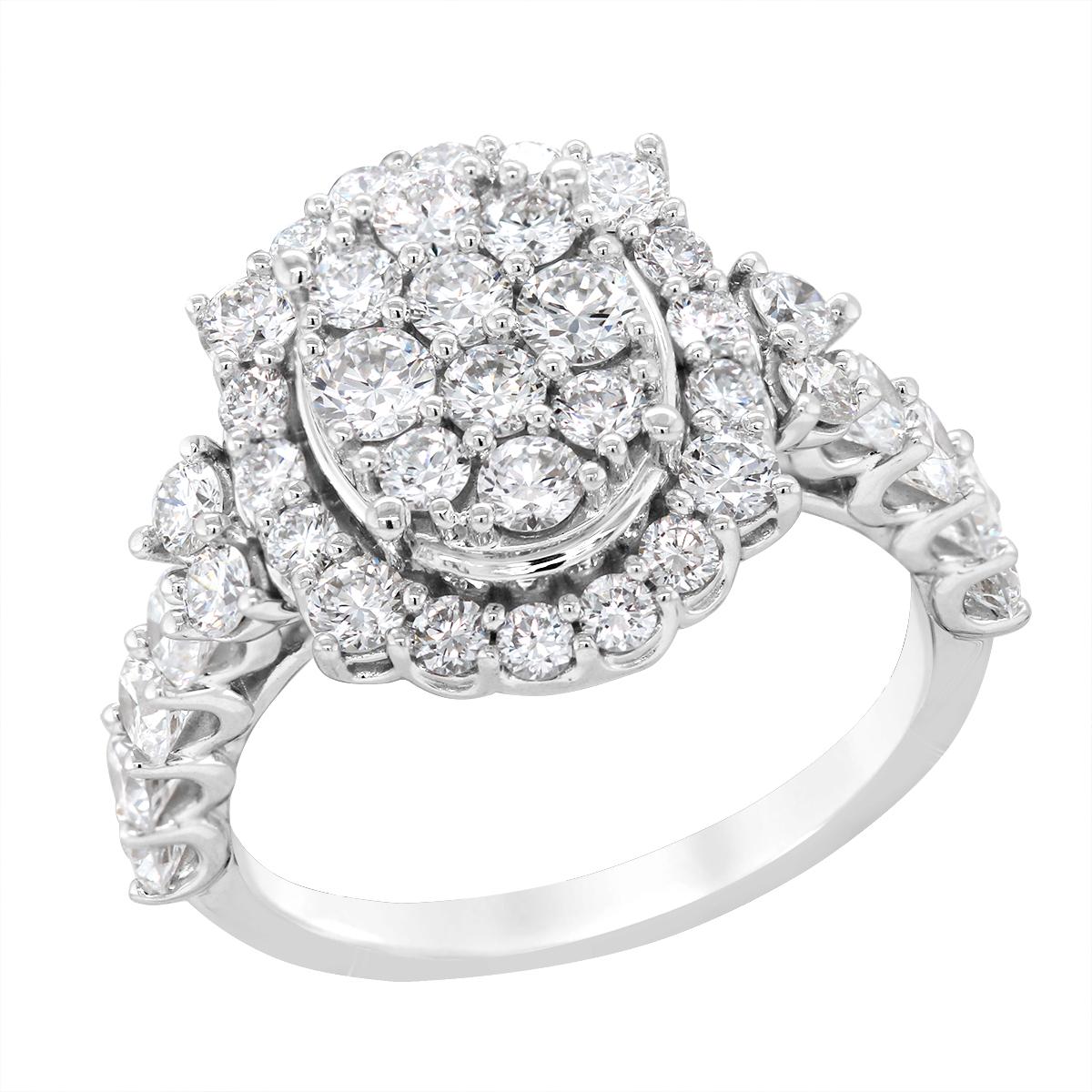 SILVER OVAL CLUSTER LAB DIAMOND ENGAGEMENT RING, 2.00 CT TW