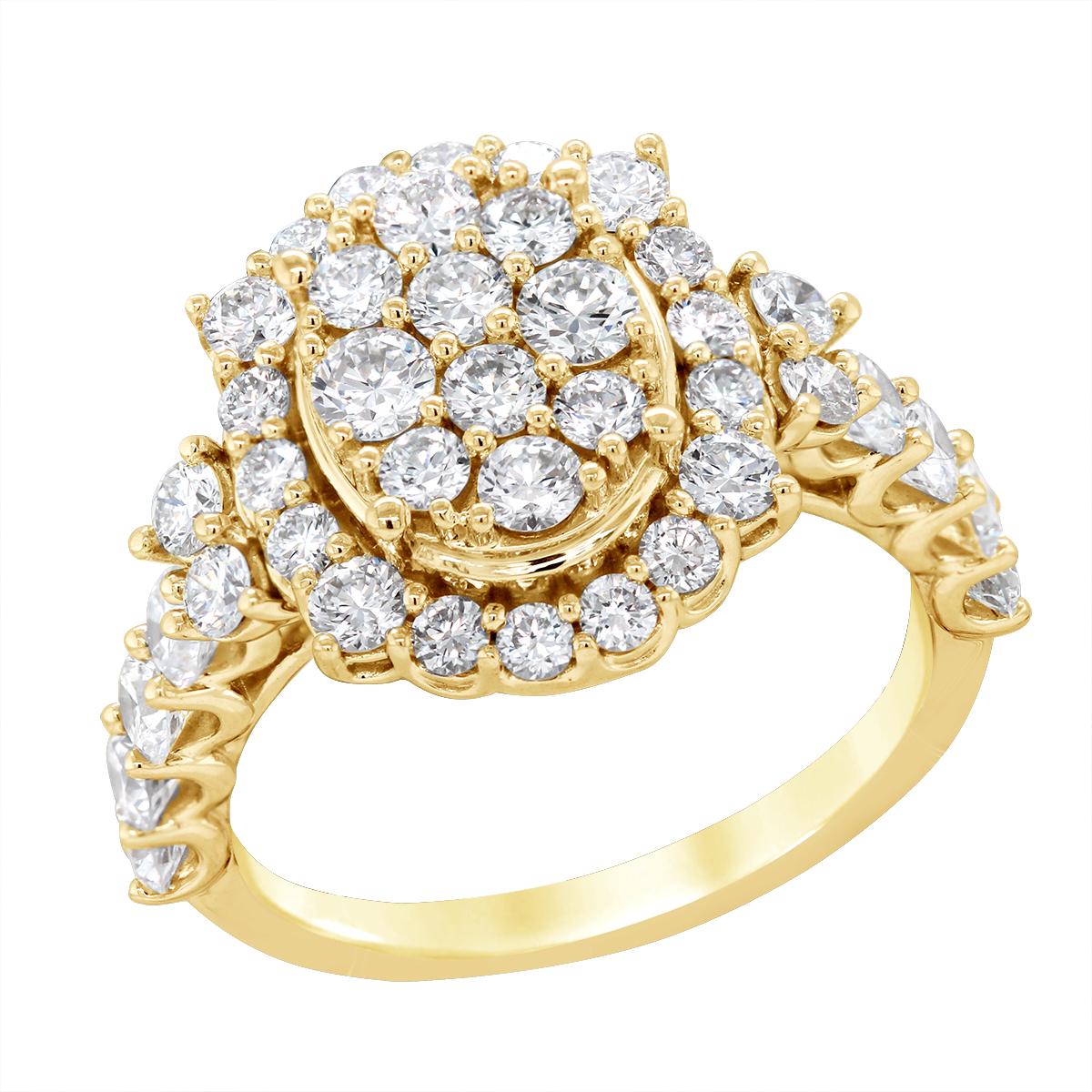 GOLD PLATED OVAL CLUSTER LAB DIAMOND ENGAGEMENT RING, 2.00 CT TW