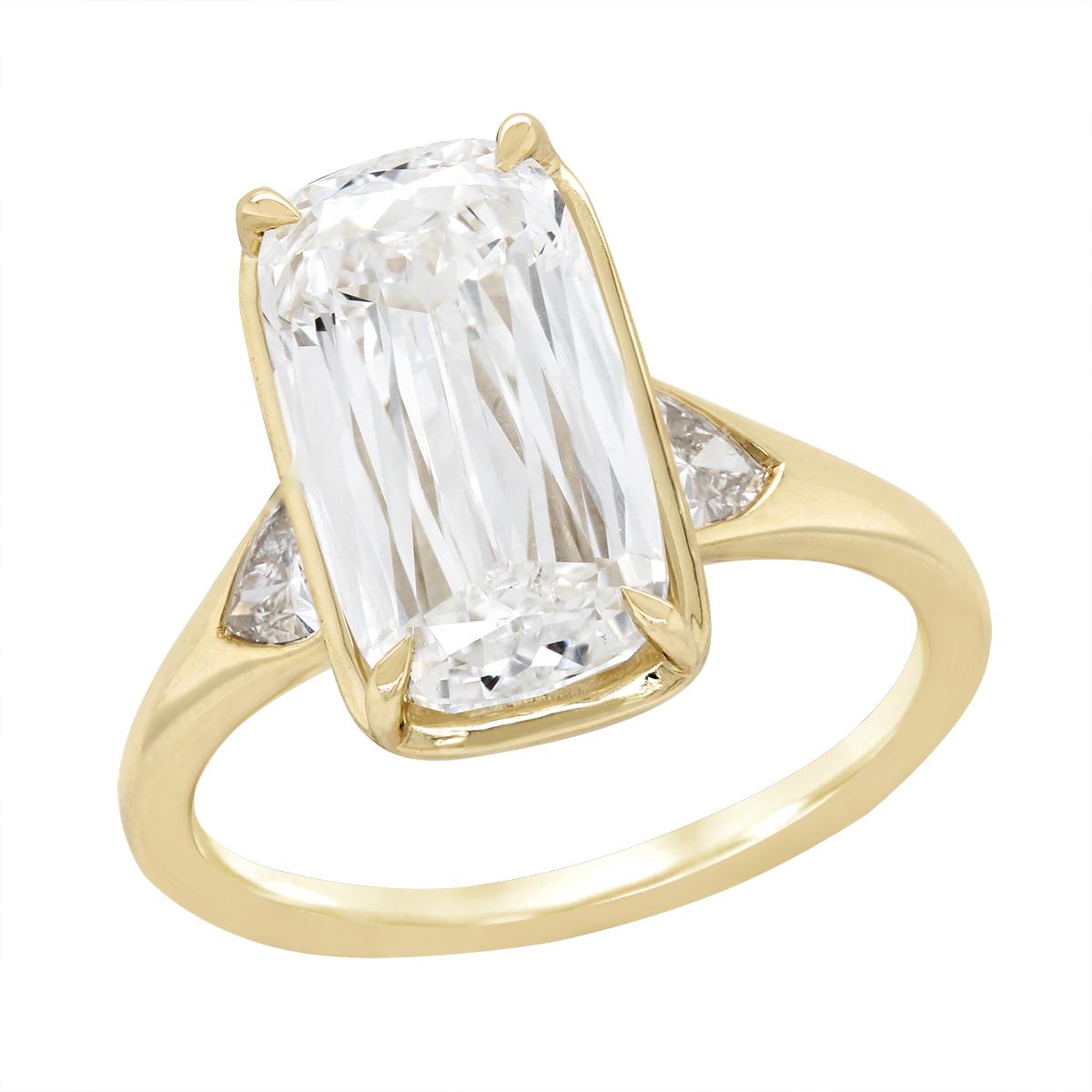 GOLD LARGE LAB GROWN CUSHION DIAMOND ENGAGEMENT RING, 5.78 CT TW