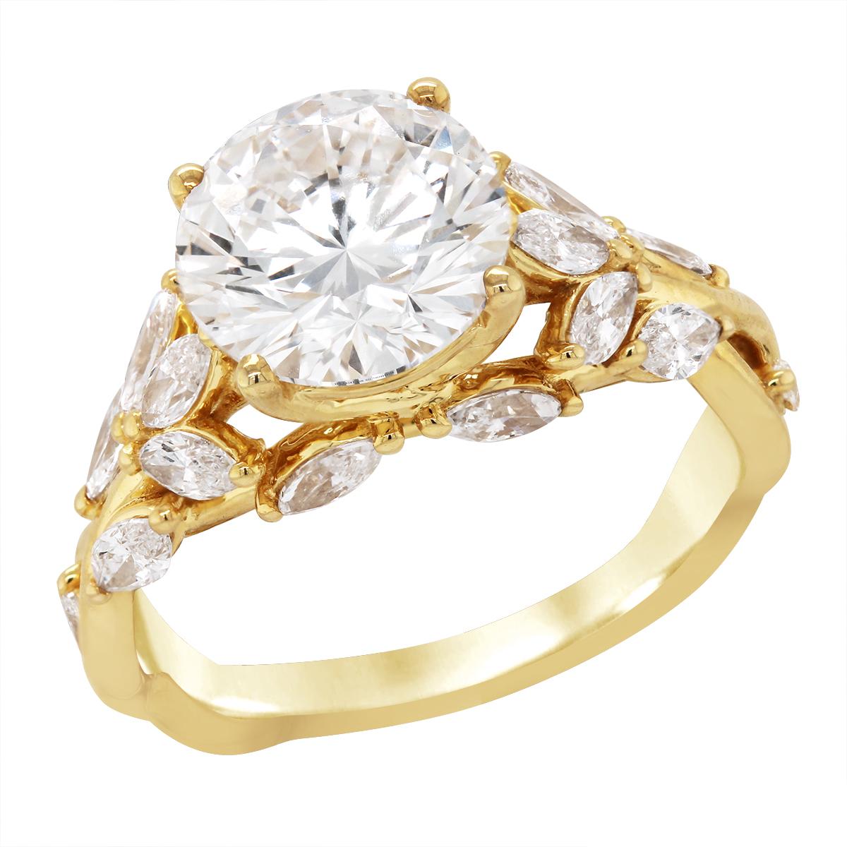 YELLOW GOLD ROUND CENTURIAN DIAMOND ENGAGEMENT RING, 4.11 CT TW