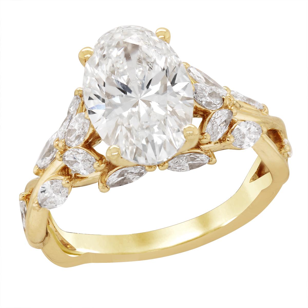 YELLOW GOLD LAB OVAL CENTURIAN DIAMOND ENGAGEMENT RING, 4.00 CT TW