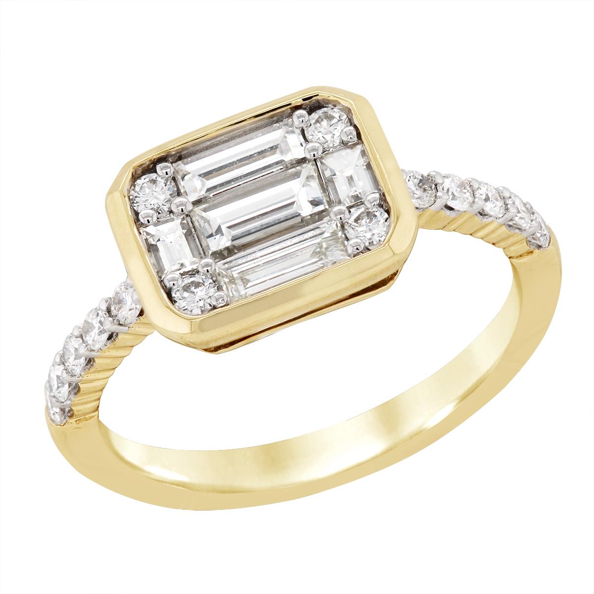 YELLOW GOLD DIAMOND CLUSTER ENGAGEMENT RING, 1.02 CT TW