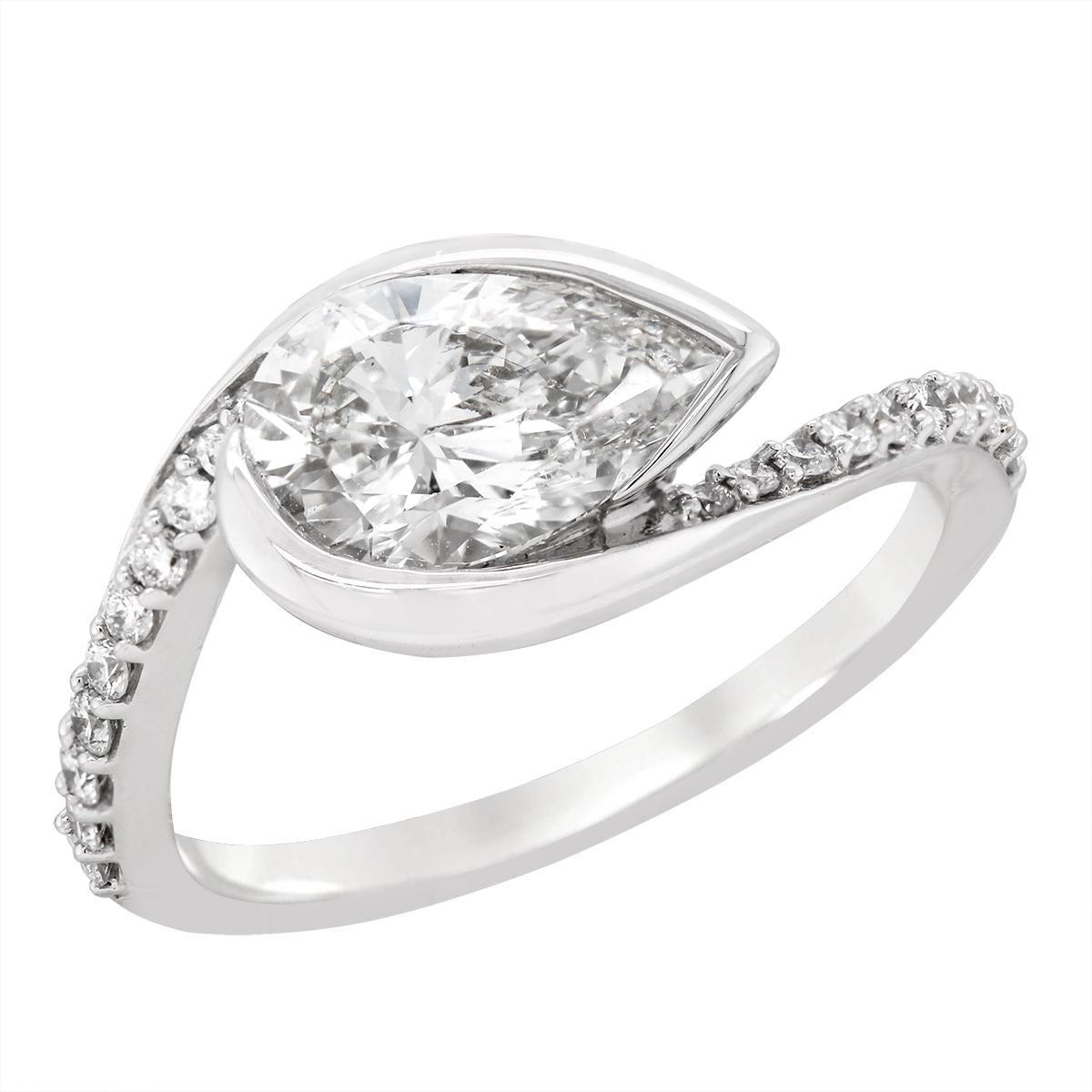 WHITE GOLD LAB PEAR SHAPED DIAMOND ENGAGEMENT RING, 1.75 CT TW